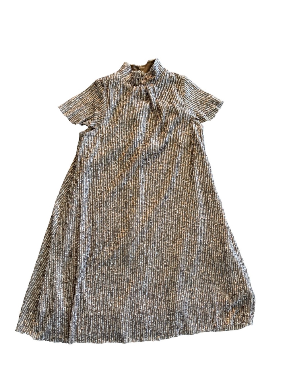 Joyfolie 5 Copper Pleated Sequence Mock-Neck Party Dress